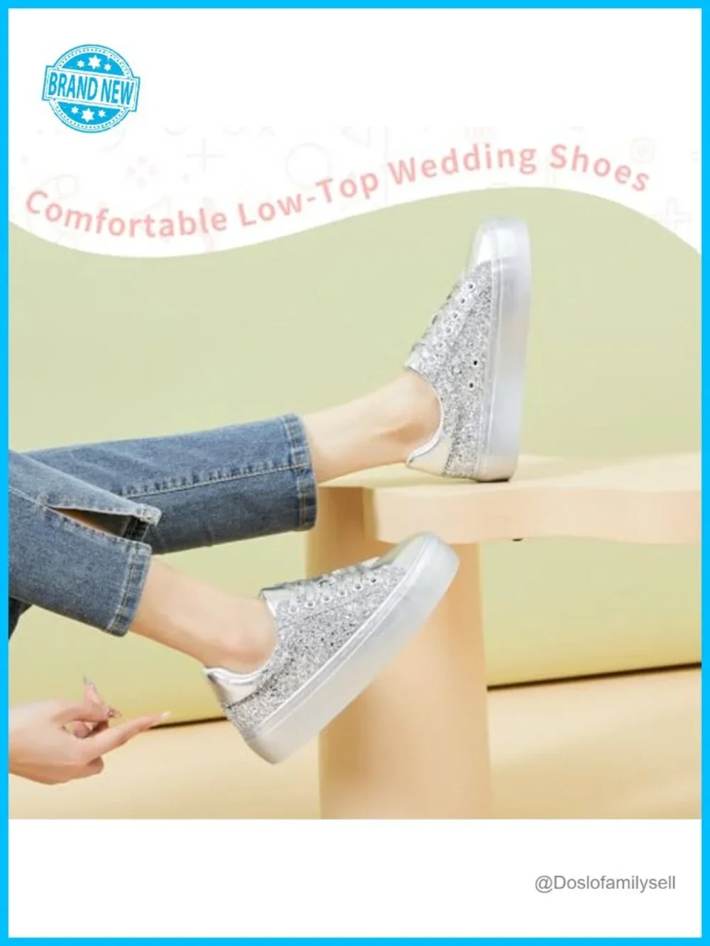 Glitter Platform Sneakers Lace-Up Chunky Low-Top Tennis Shoes